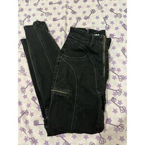Fashion nova size 7 high waisted skinny jeans black gold zip up front jean